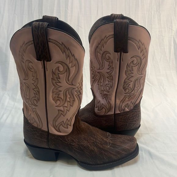 Nocona Shoes - Nocona cowboy Boots pink and brown with design women’s size 7.5 great condition